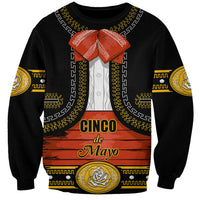 Black charro-style sweatshirt with bow, gold trim, and Cinco de Mayo print