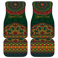 Green car mats with Your Text, multicolor circular folk design and border pattern