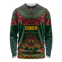 Green long-sleeve shirt with Mexican folk pattern and 'CINCO de Mayo' on front