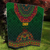Green quilt with red bandana design, 'Cinco' and 'Mayo' text, and diamond quilting