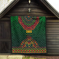 Green quilt with red bandana panel, 'Cinco' and 'Mayo' lettering, diamond quilting