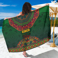 Green Cinco de Mayo sarong with red and yellow folk pattern, paisley border