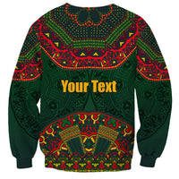 Green unisex sweatshirt with Mexican folk pattern and 'Your Text' on front