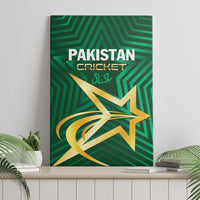 Green Pakistan cricket canvas wall art, gold star and bat graphic, wall-hung