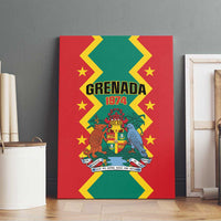 Red Grenada 1974 canvas wall art with green center panel, stars and coat-of-arms
