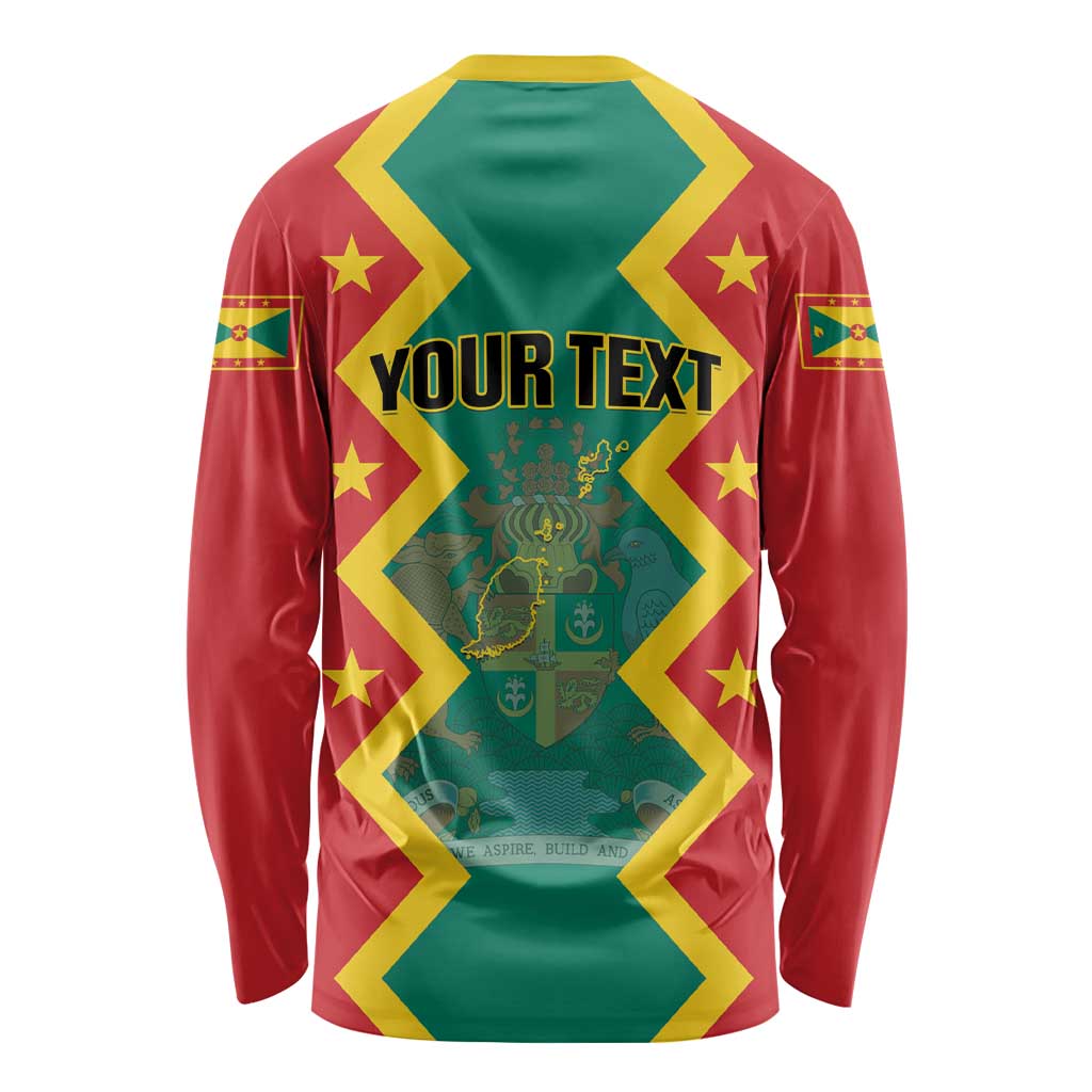 Red long-sleeve shirt with Grenada emblem and "YOUR TEXT" on the back