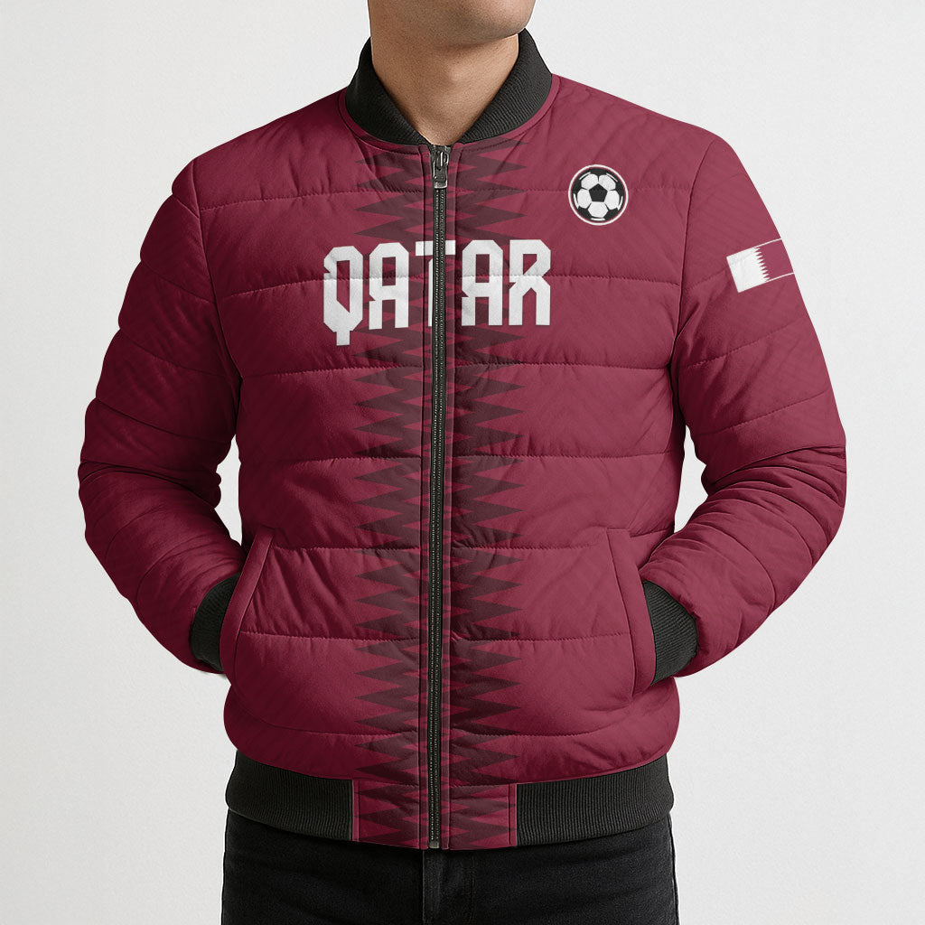Custom Qatar 2026 World Football Bomber Puffer Jacket Maroon Version