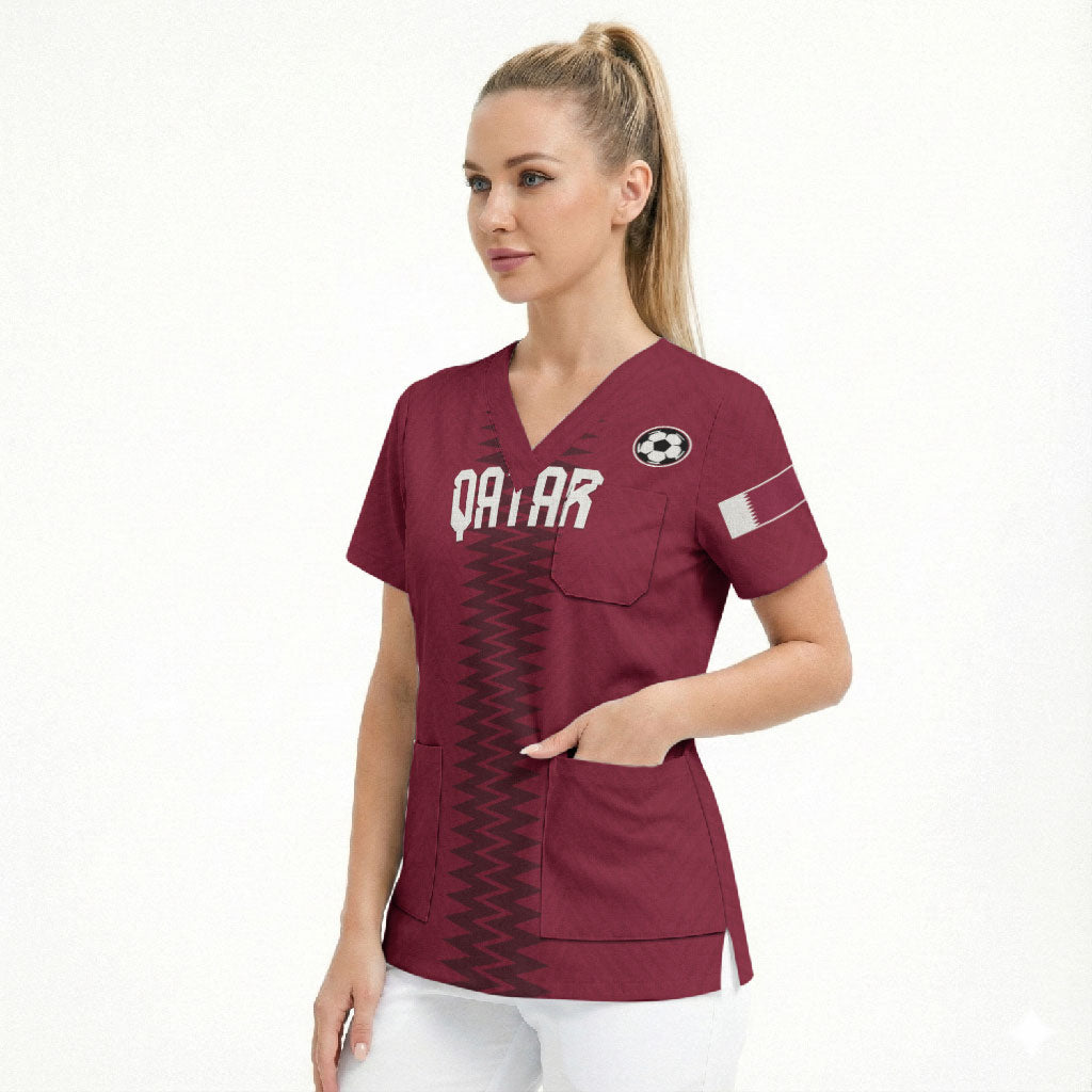 Custom Qatar 2026 World Football Scrub Top Maroon Version