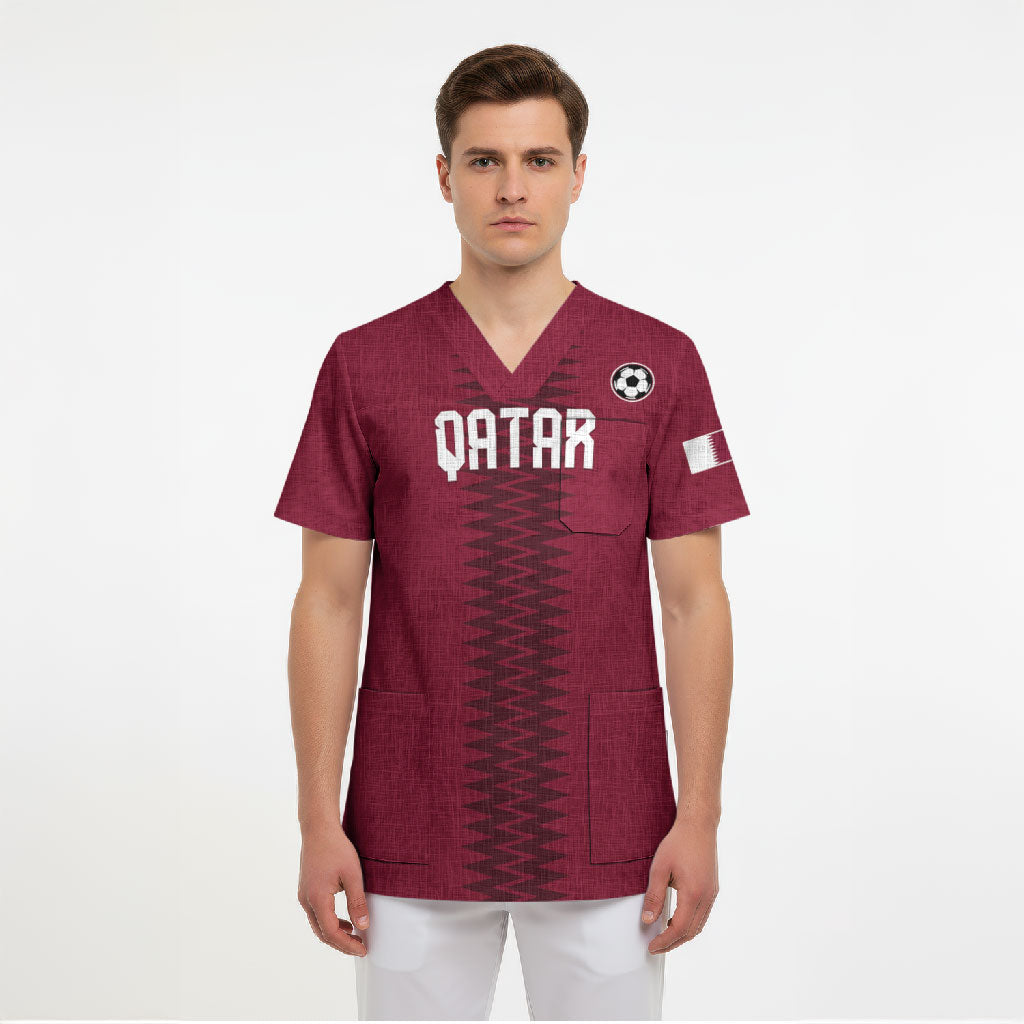 Custom Qatar 2026 World Football Scrub Top Maroon Version