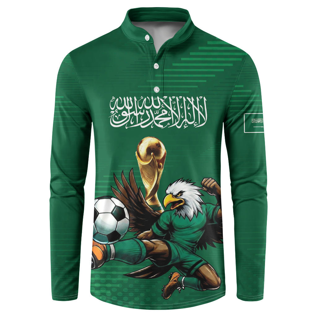 Custom Saudi Arabia 2026 World Football Button Sweatshirt Arabian Green Falcons