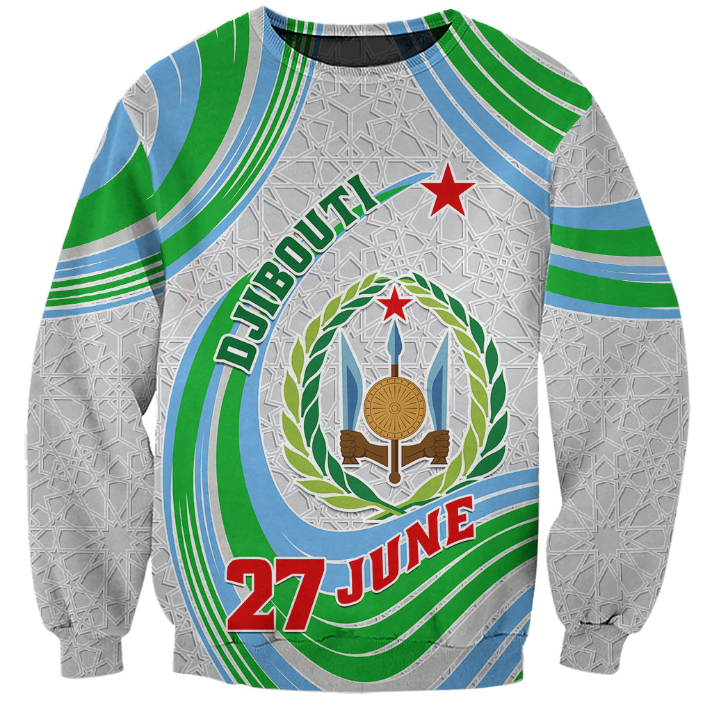 Custom 27 June Djibouti Independence Day Sweatshirt Jabuuti Emblem Mix Islamic Pattern - Wonder Print Shop