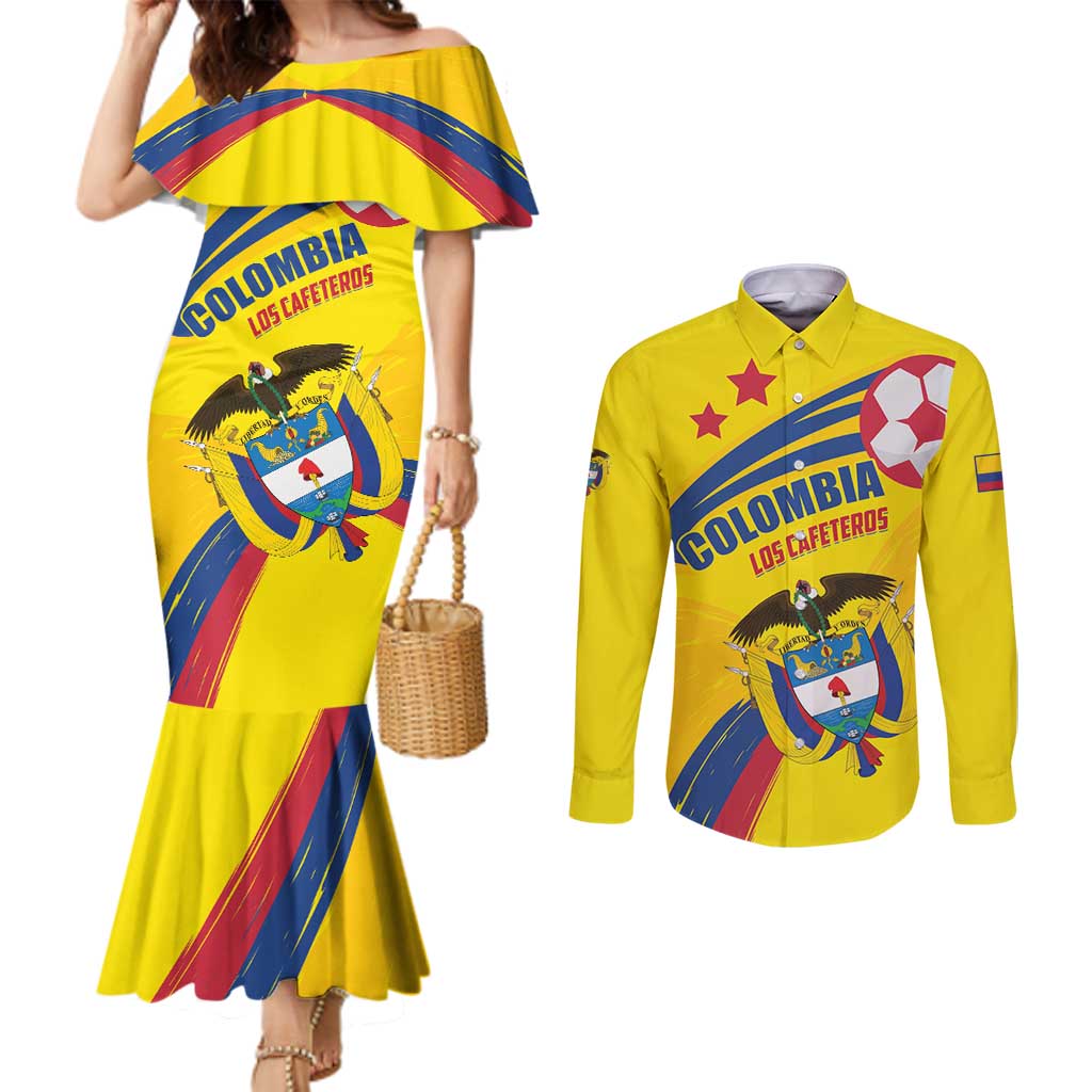 Colombia 2024 Football Champions Couples Matching Mermaid Dress and Long Sleeve Button Shirt Todos Somos Colombia