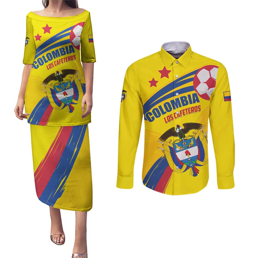 Colombia 2024 Football Champions Couples Matching Puletasi and Long Sleeve Button Shirt Todos Somos Colombia - Wonder Print Shop