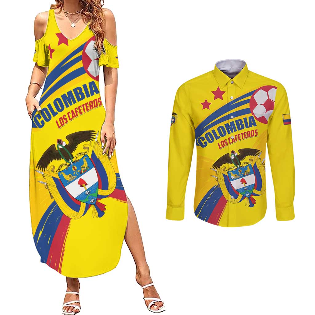 Colombia 2024 Football Champions Couples Matching Summer Maxi Dress and Long Sleeve Button Shirt Todos Somos Colombia - Wonder Print Shop