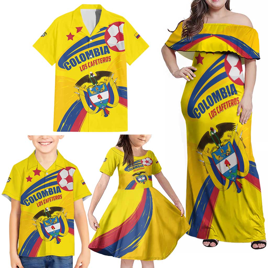 Colombia 2024 Football Champions Family Matching Off Shoulder Maxi Dress and Hawaiian Shirt Todos Somos Colombia - Wonder Print Shop