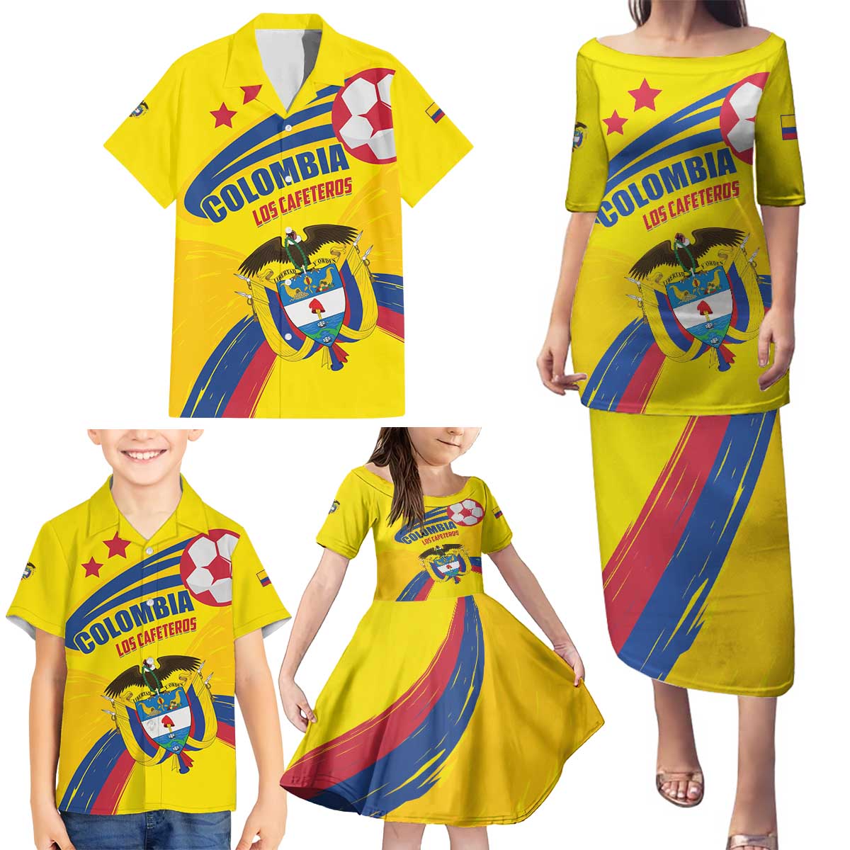 Colombia 2024 Football Champions Family Matching Puletasi and Hawaiian Shirt Todos Somos Colombia - Wonder Print Shop