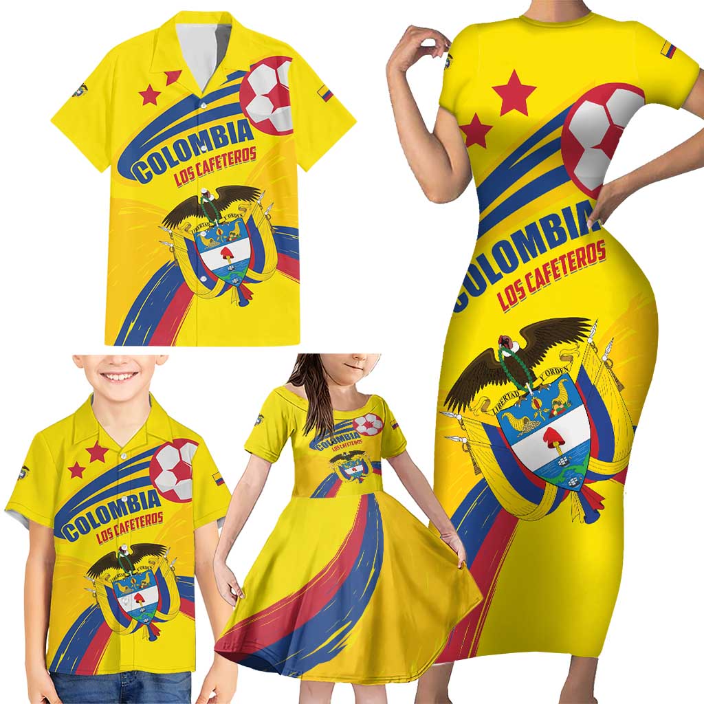 Colombia 2024 Football Champions Family Matching Short Sleeve Bodycon Dress and Hawaiian Shirt Todos Somos Colombia - Wonder Print Shop