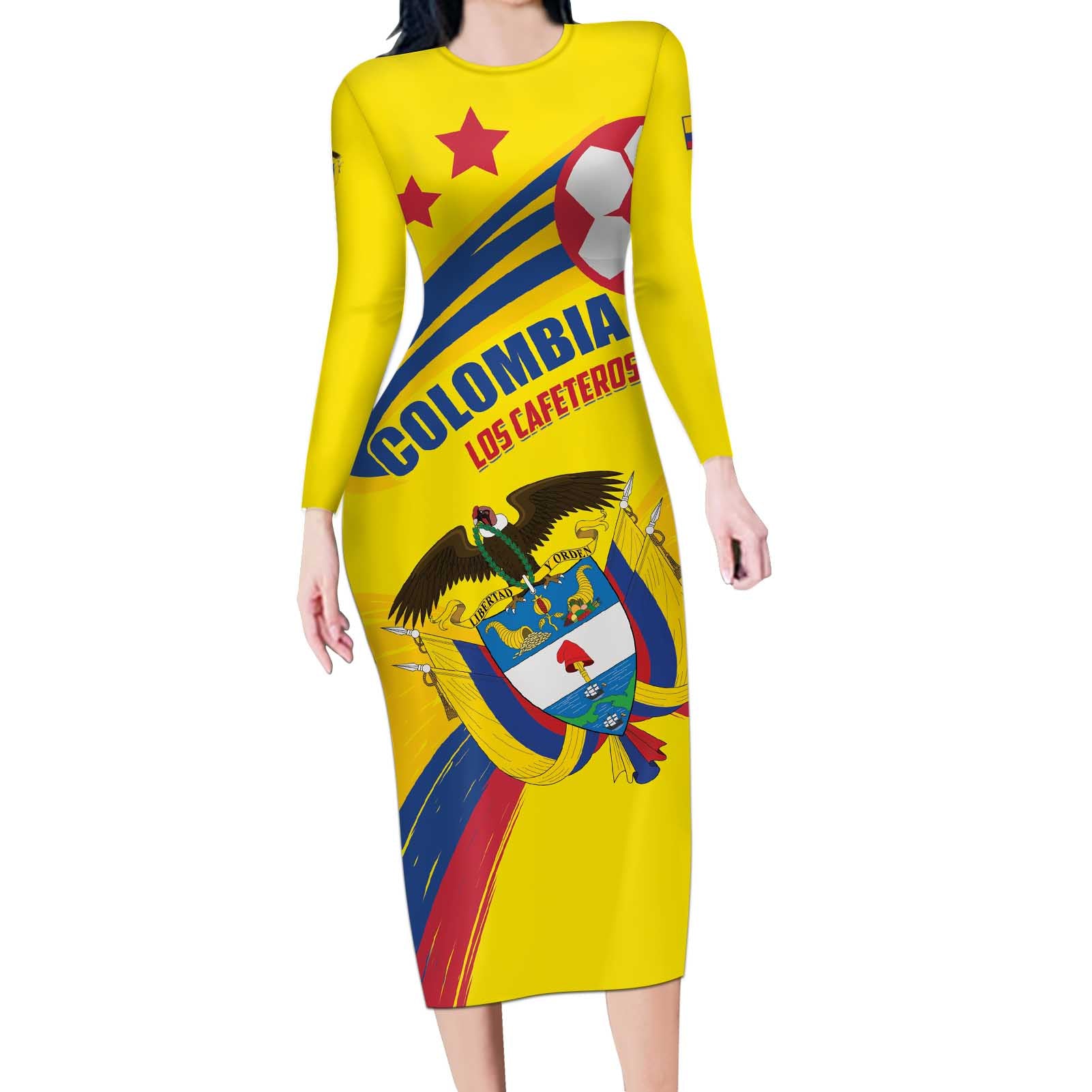 Colombia 2024 Football Champions Long Sleeve Bodycon Dress Todos Somos Colombia - Wonder Print Shop