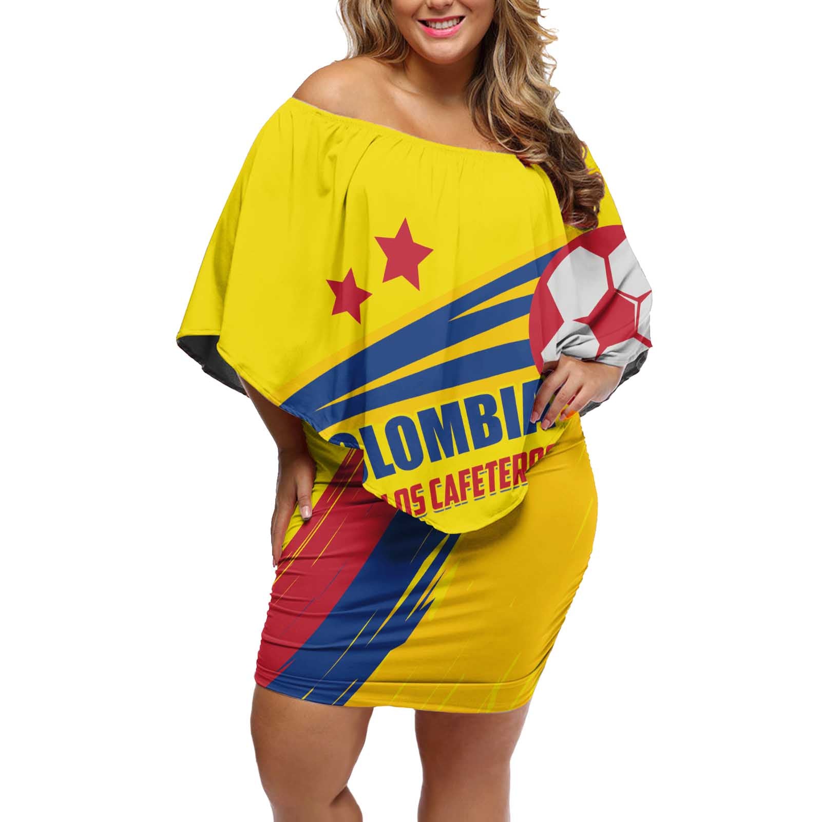 Colombia 2024 Football Champions Off Shoulder Short Dress Todos Somos Colombia - Wonder Print Shop