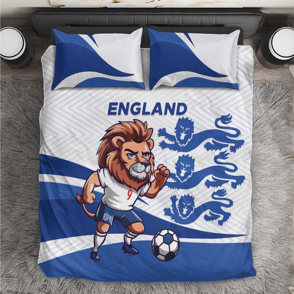 England football bedding set with lion character, blue-and-white striped graphics, pillowcases