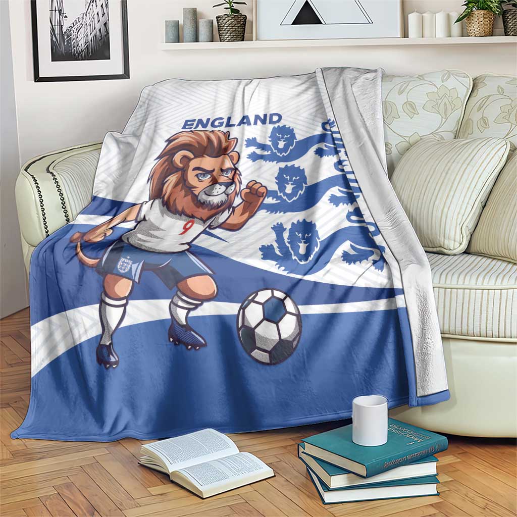 England football blanket with lion mascot, blue crest graphics, and striped soccer design