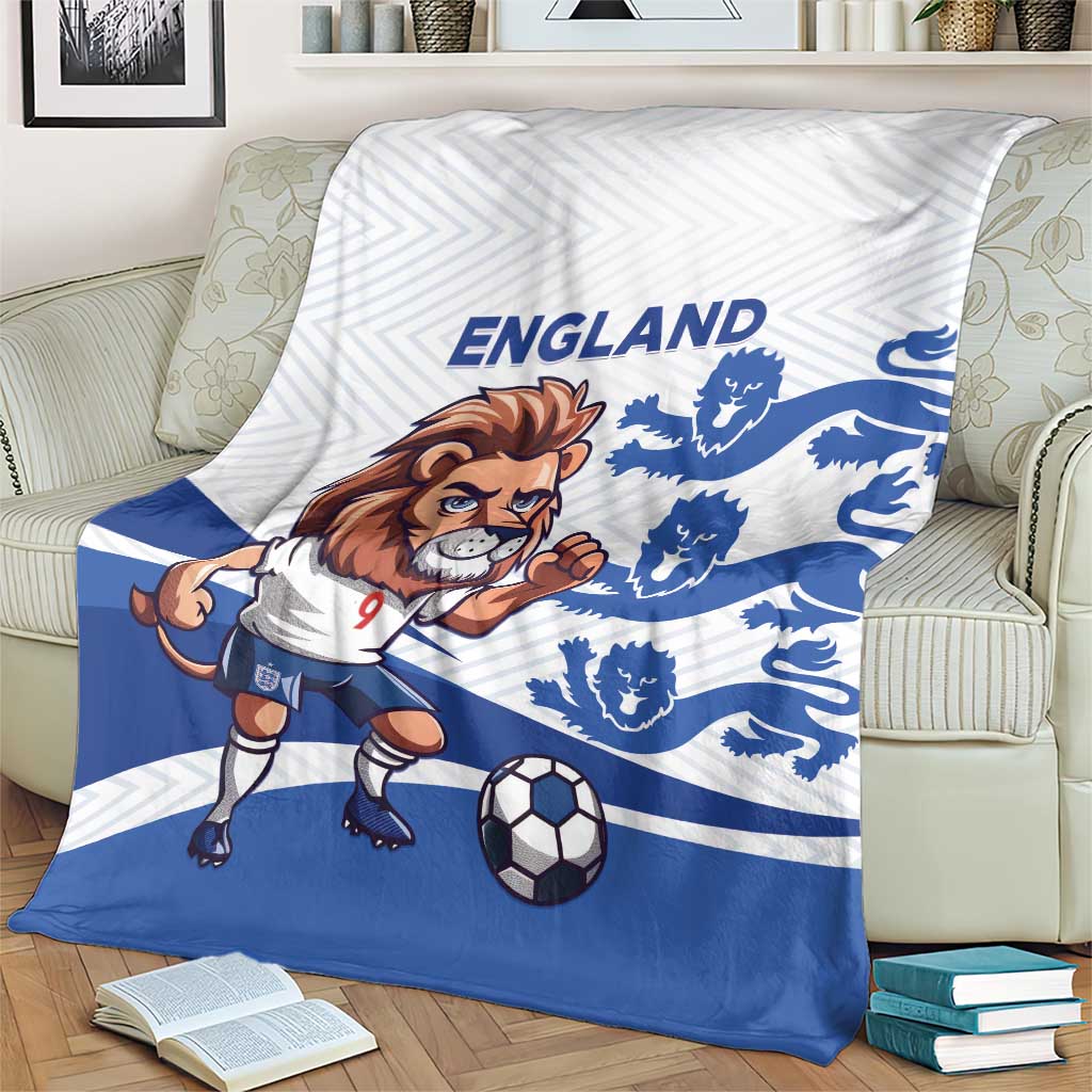 England football blanket on armchair with lion mascot and blue crest pattern