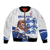 White football bomber jacket, zip front, England crest and lion graphics, ribbed cuffs