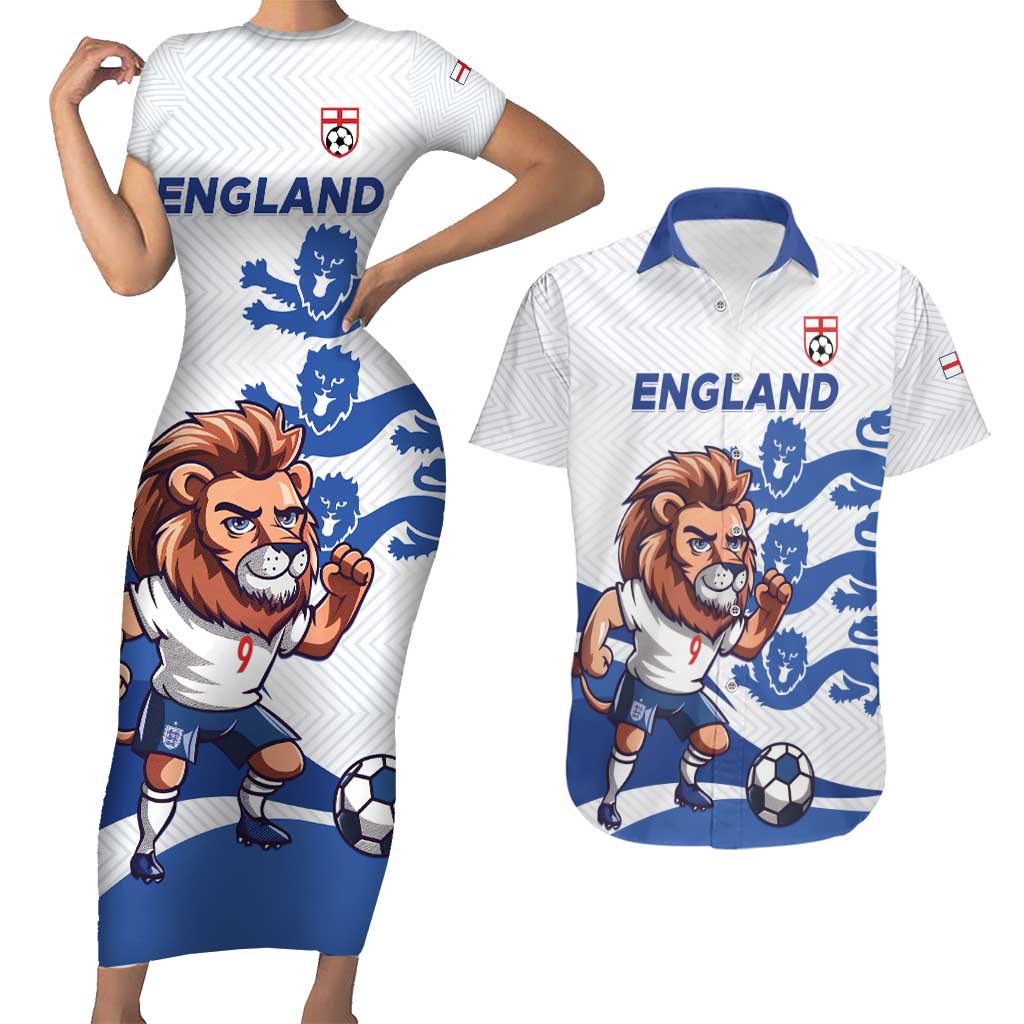 England 2024 Football Couples Matching Short Sleeve Bodycon Dress and Hawaiian Shirt Three Lions Go Champions - Wonder Print Shop