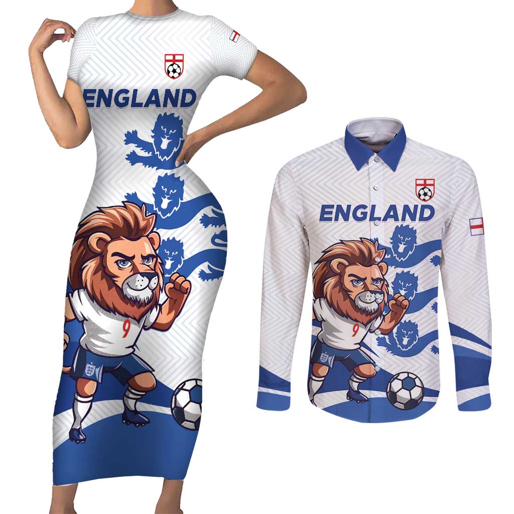 England 2024 Football Couples Matching Short Sleeve Bodycon Dress and Long Sleeve Button Shirt Three Lions Go Champions - Wonder Print Shop