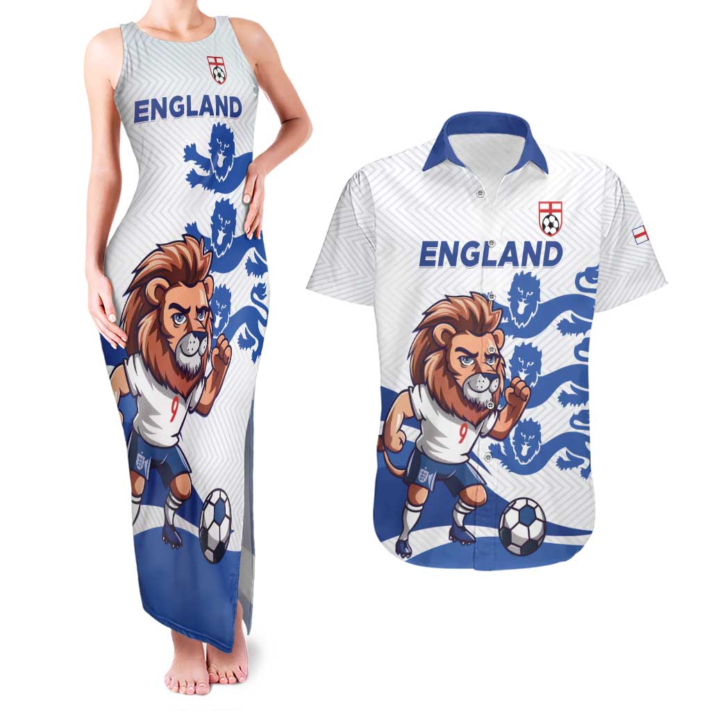 England 2024 Football Couples Matching Tank Maxi Dress and Hawaiian Shirt Three Lions Go Champions - Wonder Print Shop