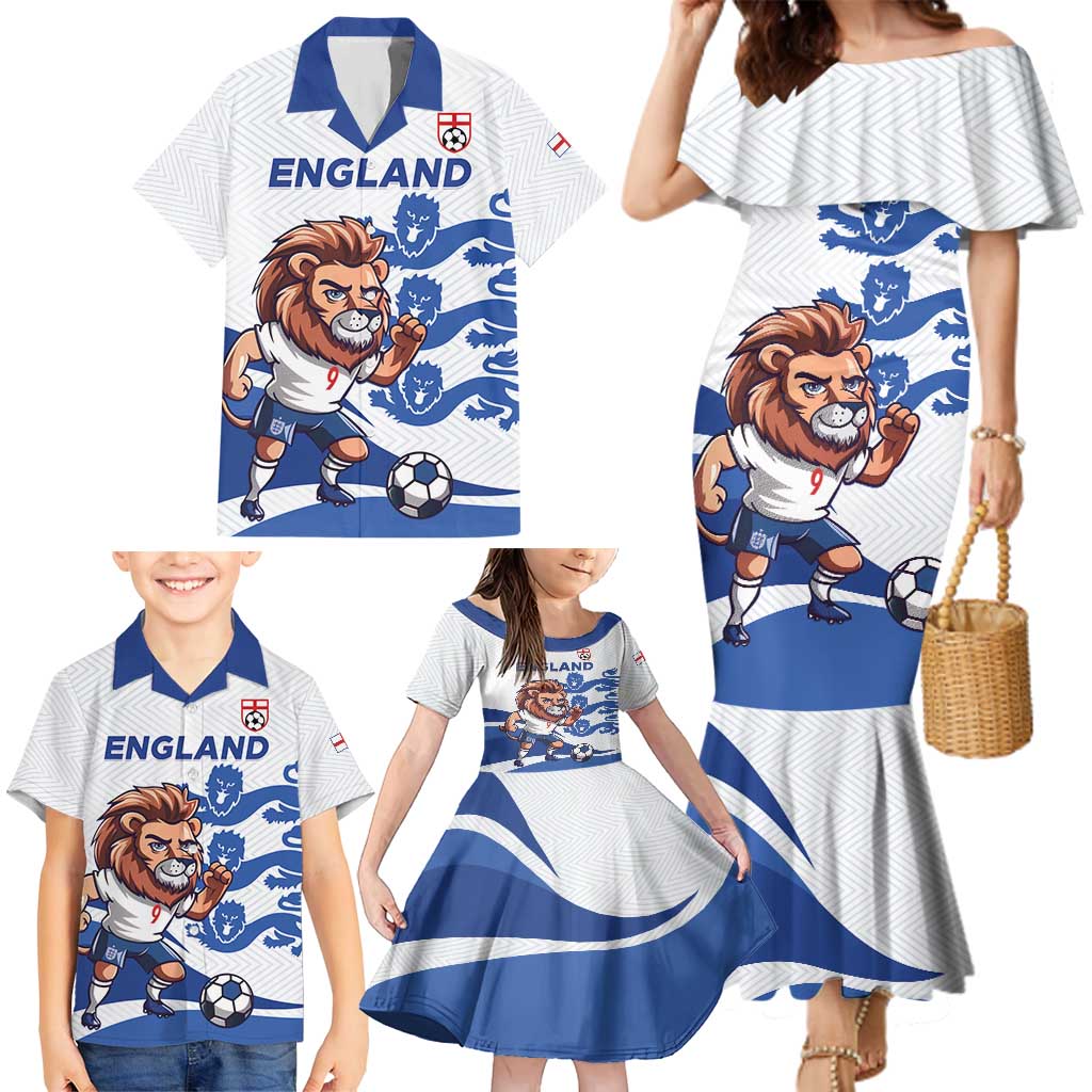 England 2024 Football Family Matching Mermaid Dress and Hawaiian Shirt Three Lions Go Champions - Wonder Print Shop