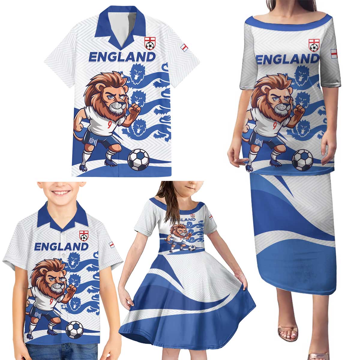 England 2024 Football Family Matching Puletasi and Hawaiian Shirt Three Lions Go Champions - Wonder Print Shop