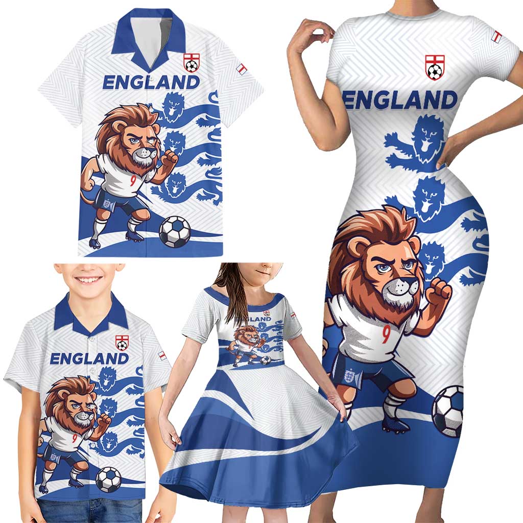 England 2024 Football Family Matching Short Sleeve Bodycon Dress and Hawaiian Shirt Three Lions Go Champions - Wonder Print Shop