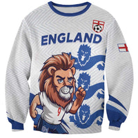 England football sweatshirt: England text, lion graphic, blue/red accents, crew neck
