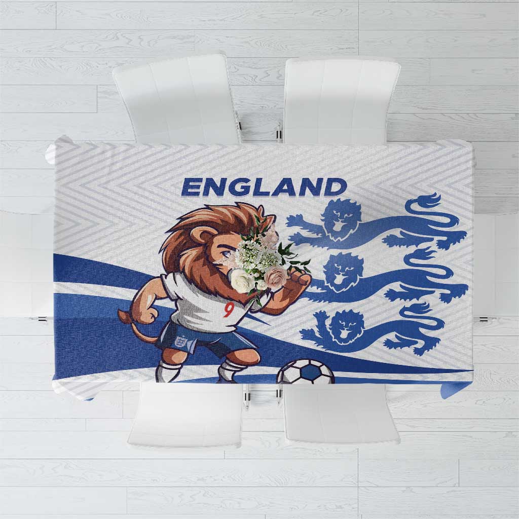 Blue and white football tablecloth with ENGLAND text and lion mascot