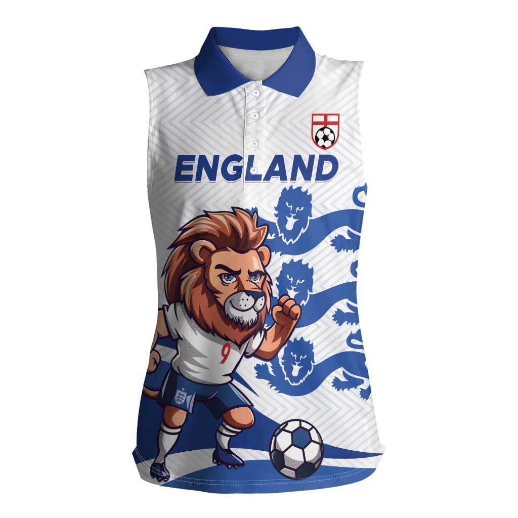 England 2024 Football Women Sleeveless Polo Shirt Three Lions Go Champions