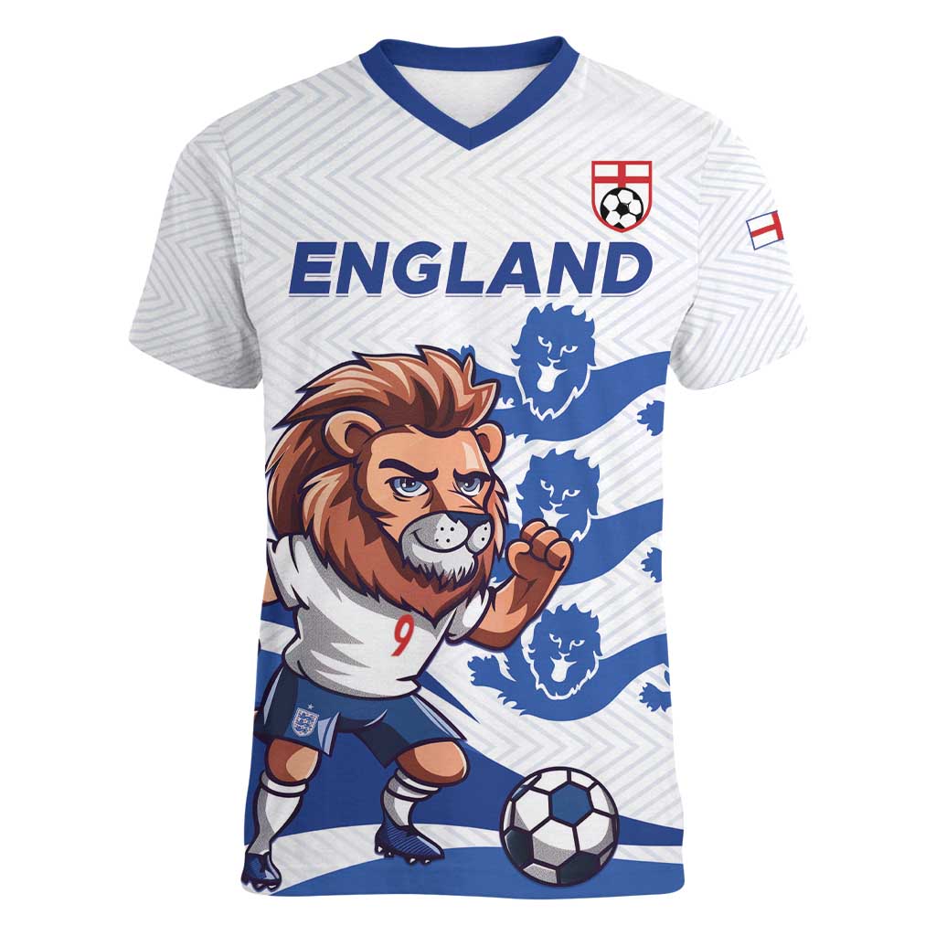 England 2024 Football Women V-Neck T-Shirt Three Lions Go Champions