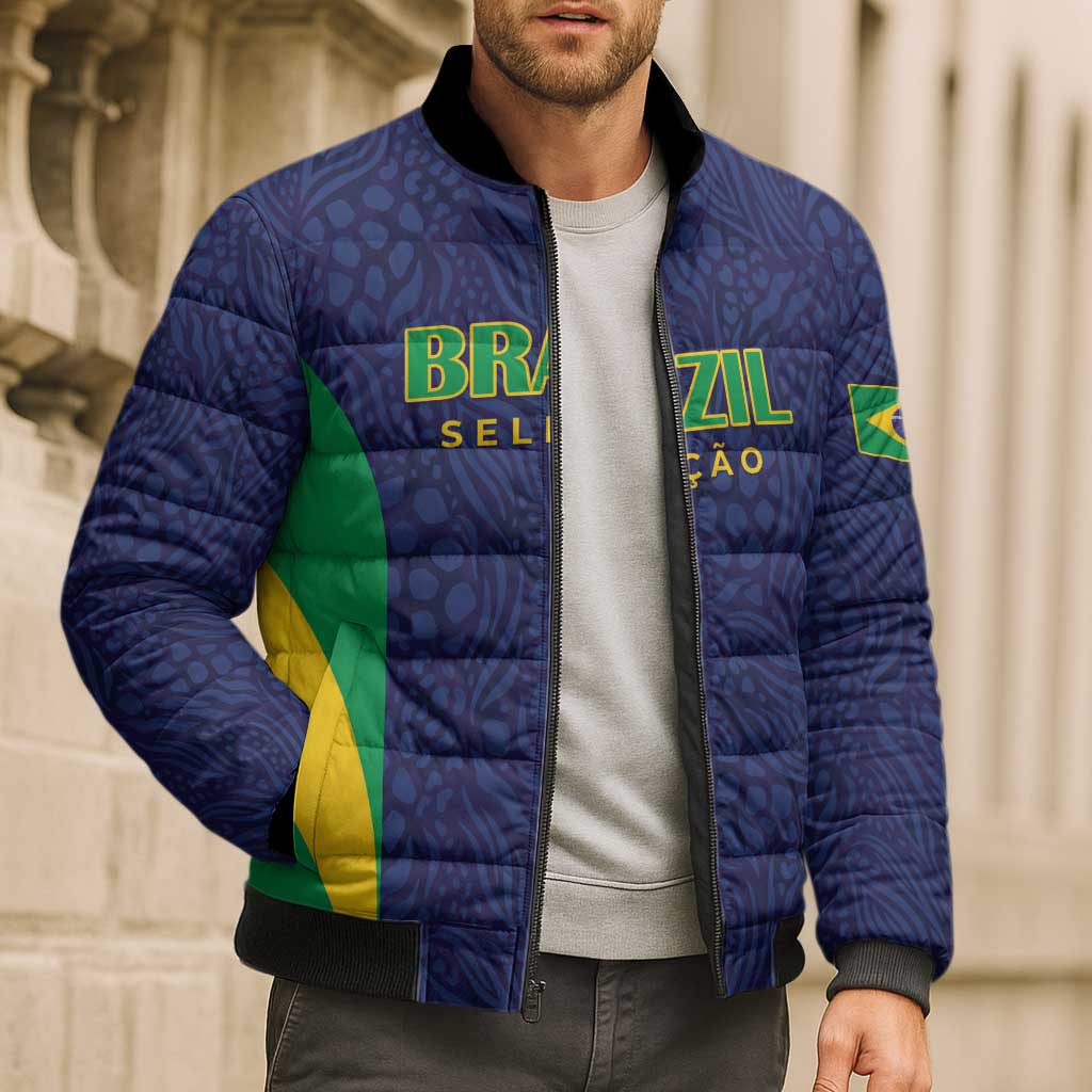 Custom Brazil Football Bomber Puffer Jacket Canary Squad Go Champions - Wonder Print Shop