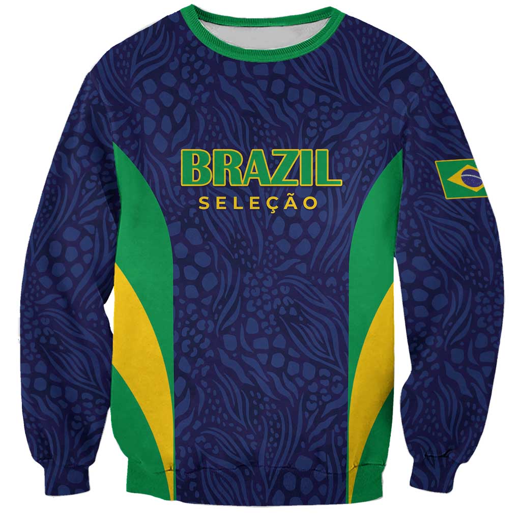 Unisex Brazil football sweatshirt, dark navy with green-yellow graphic and Brazil Selecao
