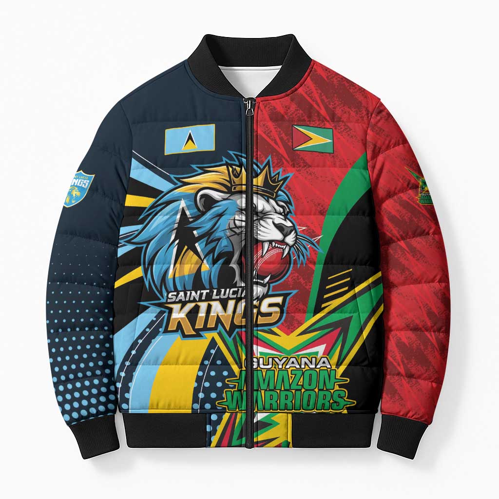 Custom Cricket Match 2025 Bomber Puffer Jacket Amazon Warriors Guyana Vs Kings St Lucia - Wonder Print Shop