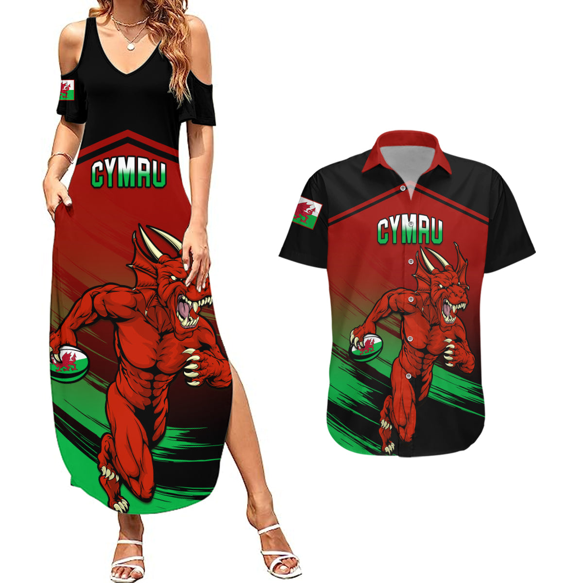 Wales Rugby Couples Matching Summer Maxi Dress and Hawaiian Shirt Cymru Come On 2023 World Cup - Wonder Print Shop