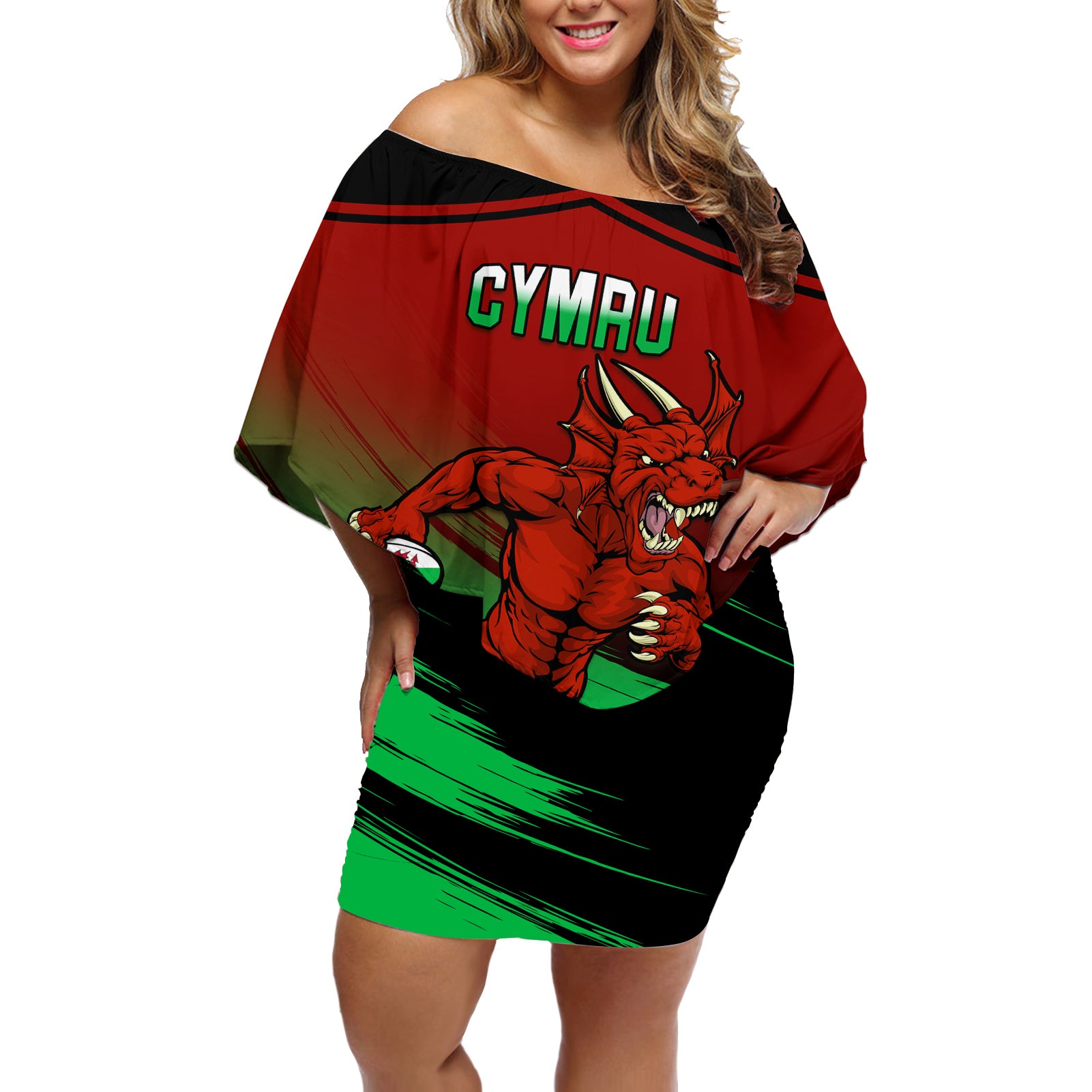 Wales Rugby Off Shoulder Short Dress Cymru Come On 2023 World Cup - Wonder Print Shop