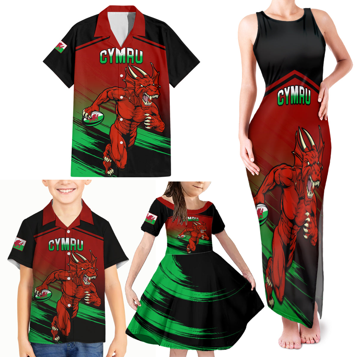 Custom Wales Rugby Family Matching Tank Maxi Dress and Hawaiian Shirt Cymru Come On 2023 World Cup - Wonder Print Shop