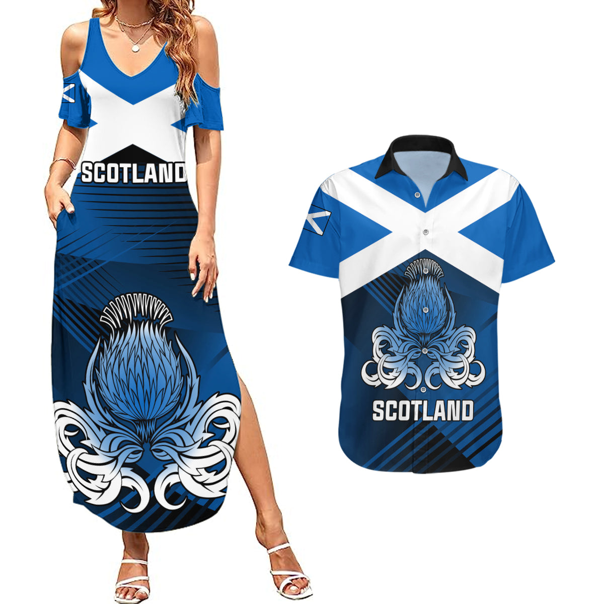 Scotland Rugby Couples Matching Summer Maxi Dress and Hawaiian Shirt Thistle Go 2023 World Cup - Wonder Print Shop