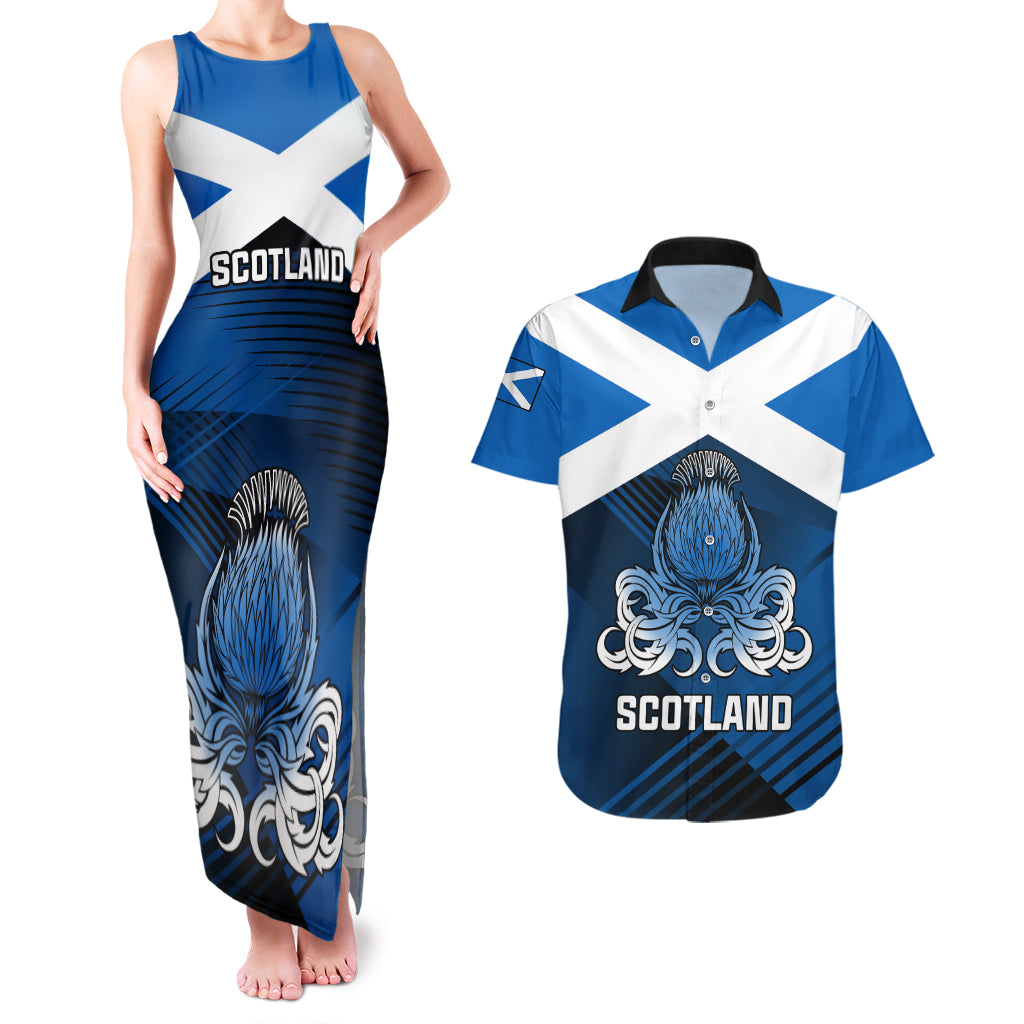 Scotland Rugby Couples Matching Tank Maxi Dress and Hawaiian Shirt Thistle Go 2023 World Cup - Wonder Print Shop