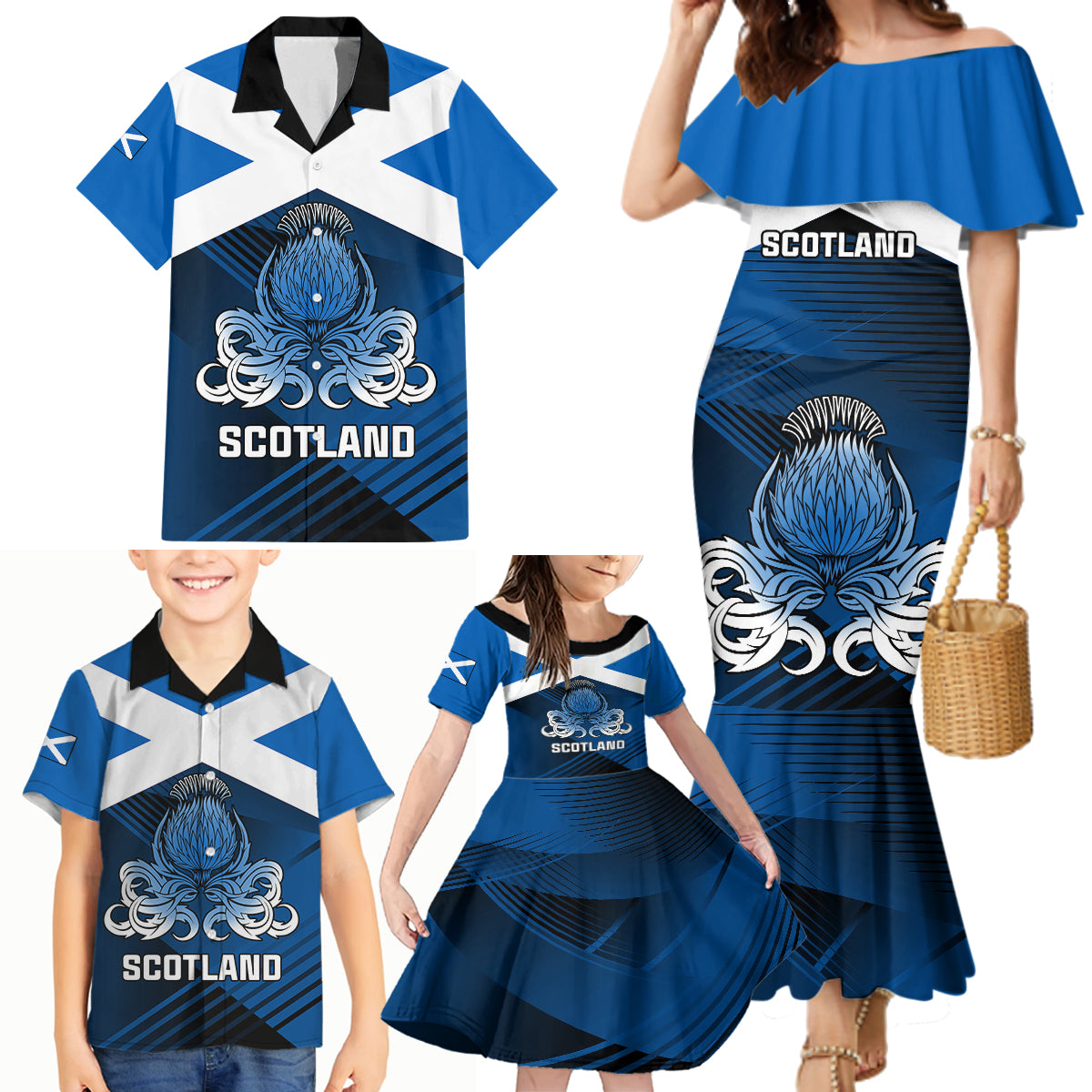 Scotland Rugby Family Matching Mermaid Dress and Hawaiian Shirt Thistle Go 2023 World Cup - Wonder Print Shop