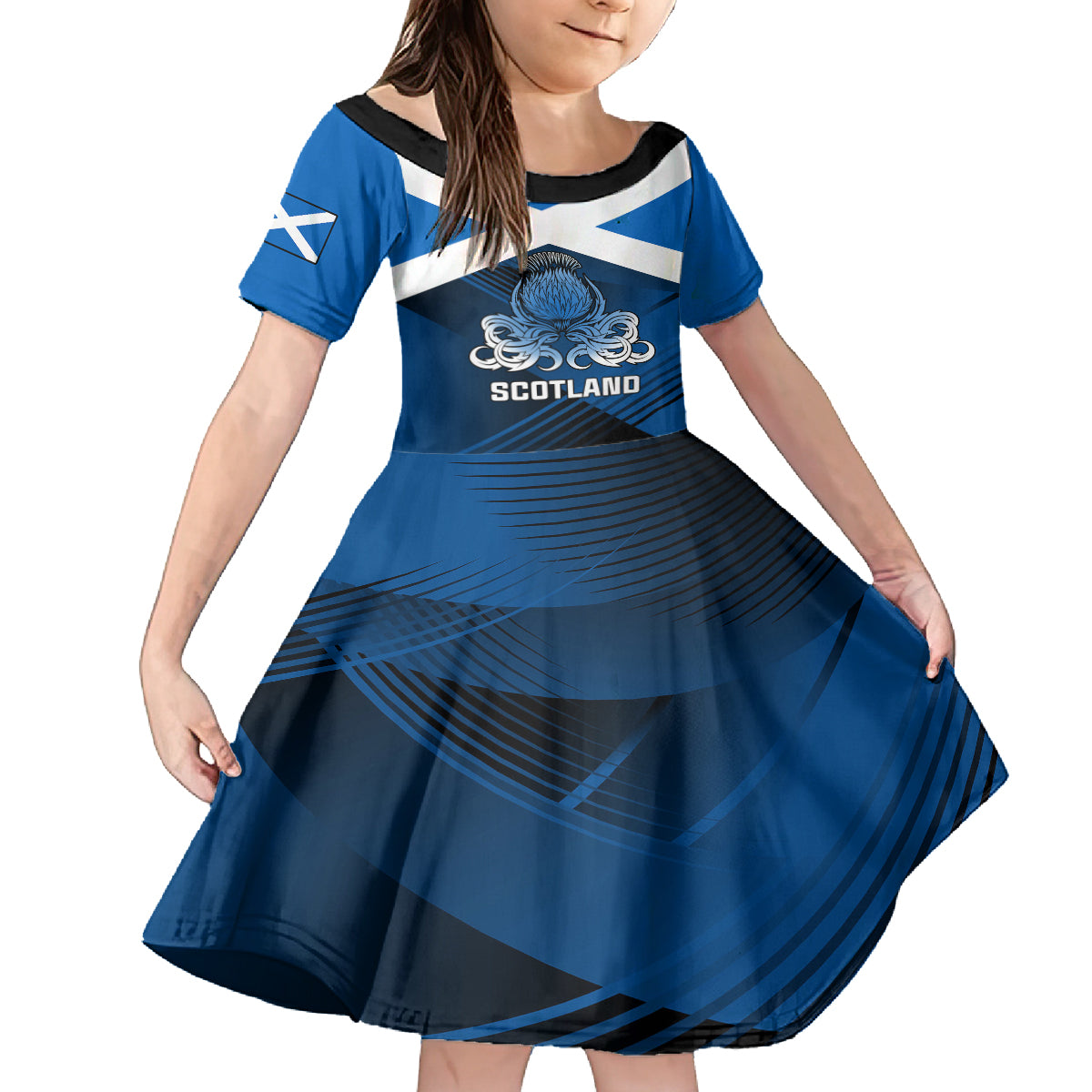 Scotland Rugby Kid Short Sleeve Dress Thistle Go 2023 World Cup - Wonder Print Shop