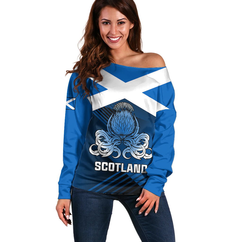 Scotland Rugby Off Shoulder Sweater Thistle Go 2023 World Cup - Wonder Print Shop