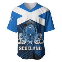 Scotland rugby baseball jersey with white-blue cross panels and thistle crest