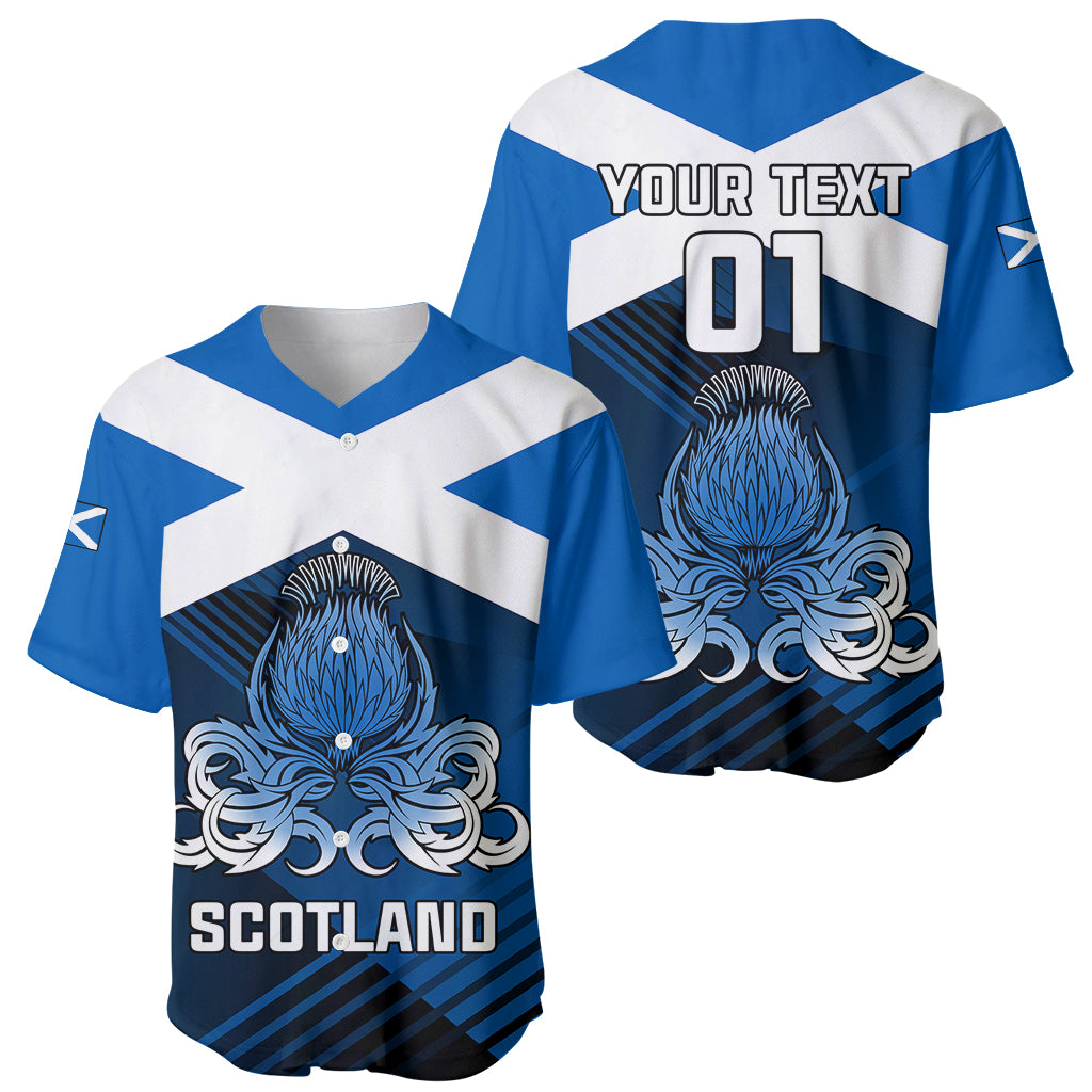 Scotland rugby baseball jersey front and back with thistle crest and 'YOUR TEXT 01'